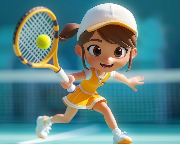 Free photo 3d cartoon individual playing tennis