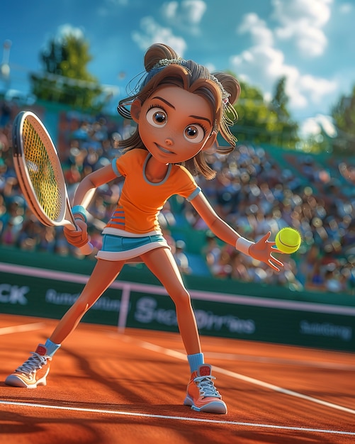 Free photo 3d cartoon individual playing tennis