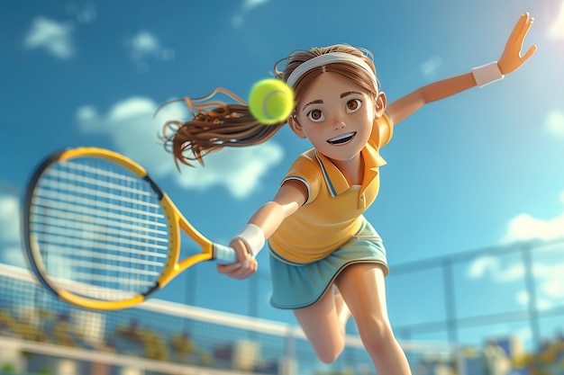 3d cartoon individual playing tennis