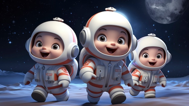 Free photo 3d cartoon kids exploring the moon in space