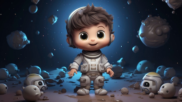 Free photo 3d cartoon kids exploring the moon in space