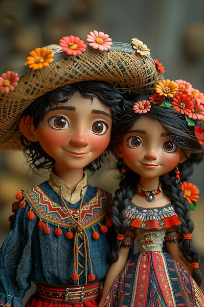 Free photo 3d cartoon latin american traditional people