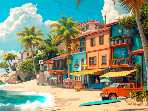 3d cartoon latin american village scenery