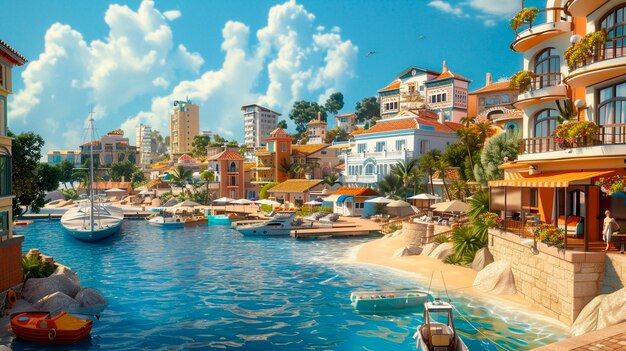 3d cartoon latin american village scenery