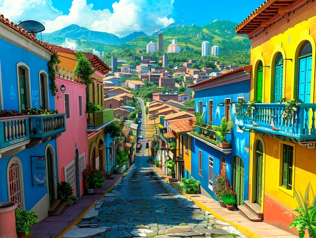 Free photo 3d cartoon latin american village scenery