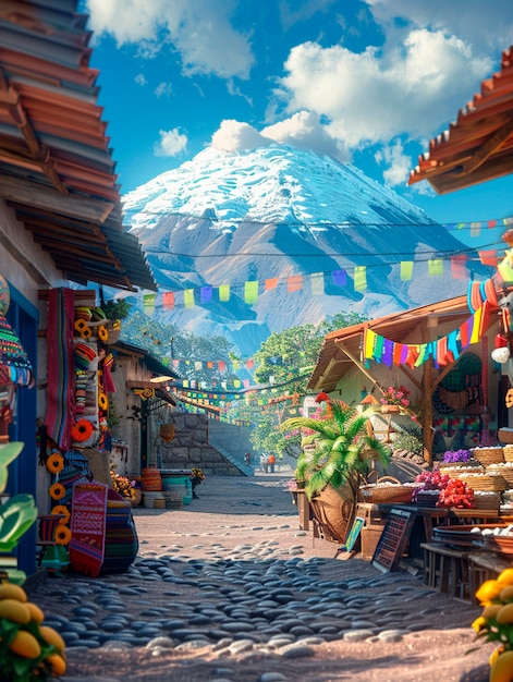 3d cartoon latin american village scenery