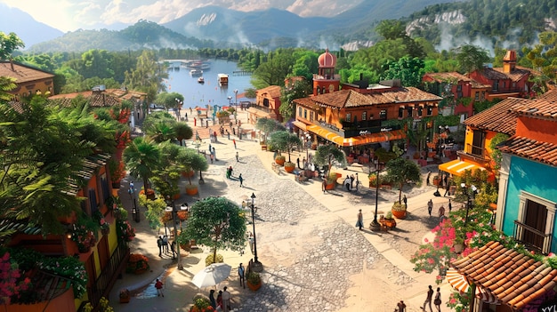 Free photo 3d cartoon latin american village scenery