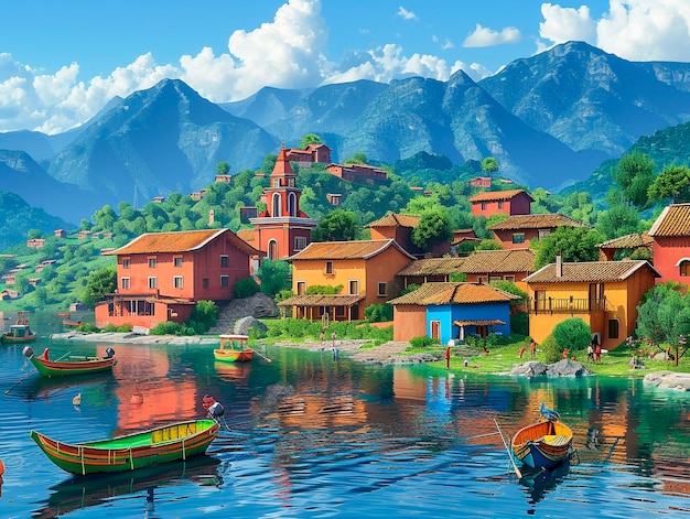 Free photo 3d cartoon latin american village scenery