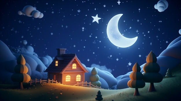 Free Photo 3d cartoon night sky