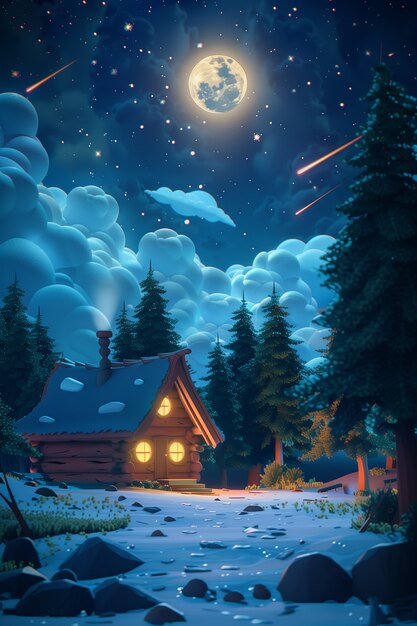 3d cartoon night sky