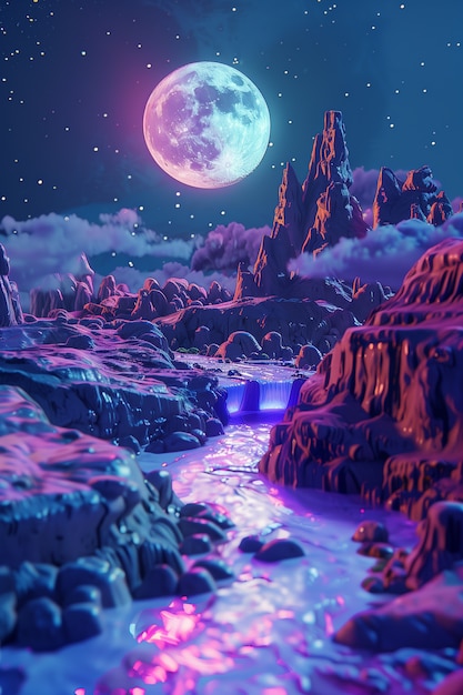 Free photo 3d cartoon night sky