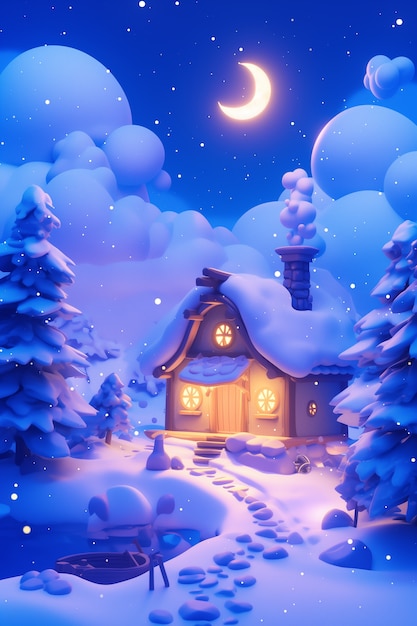 Free photo 3d cartoon night sky