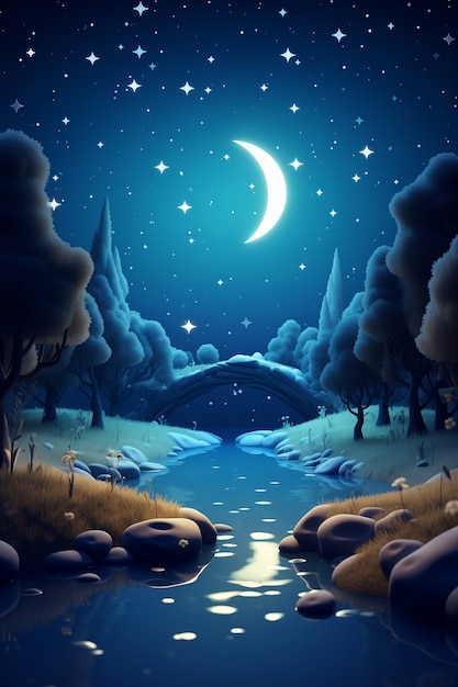 Free photo 3d cartoon night sky