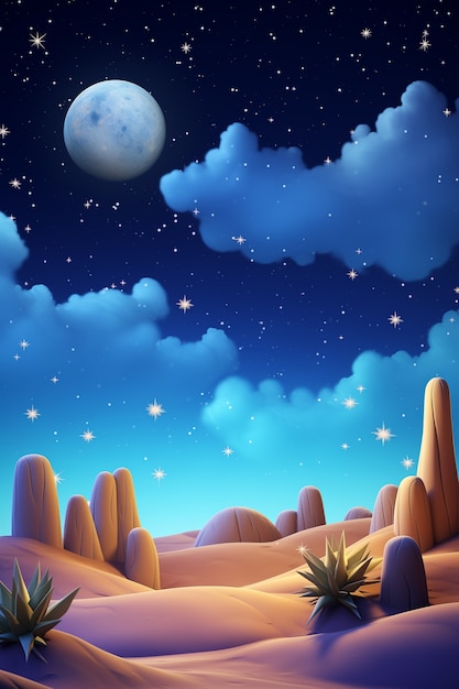 Free Photo 3d cartoon night sky