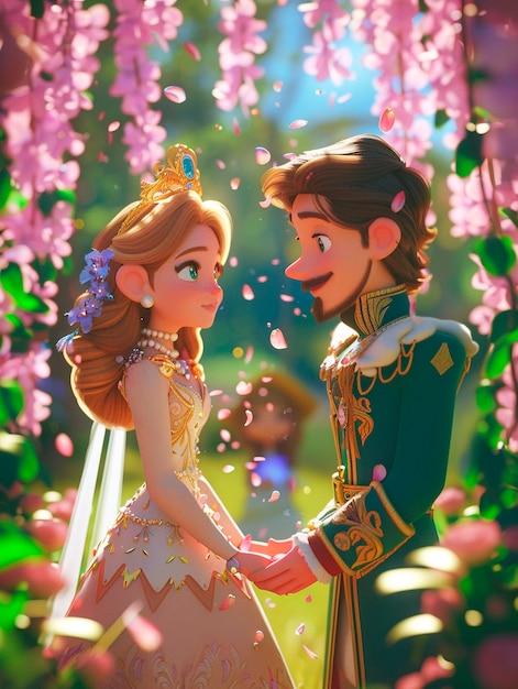 Free photo 3d cartoon princess and prince