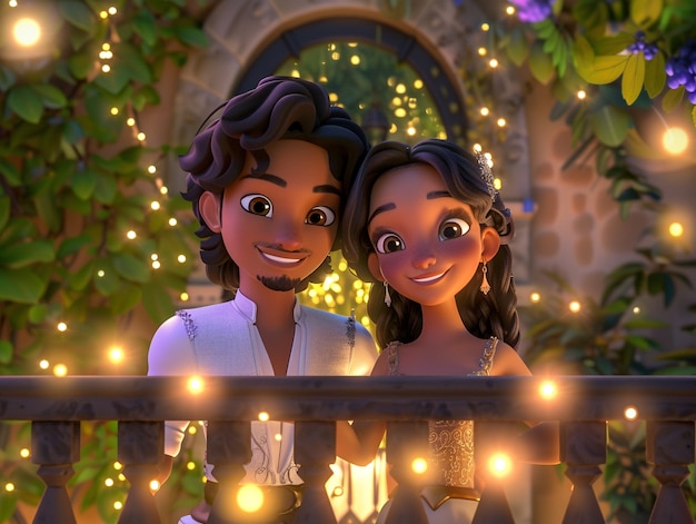 Free photo 3d cartoon princess and prince