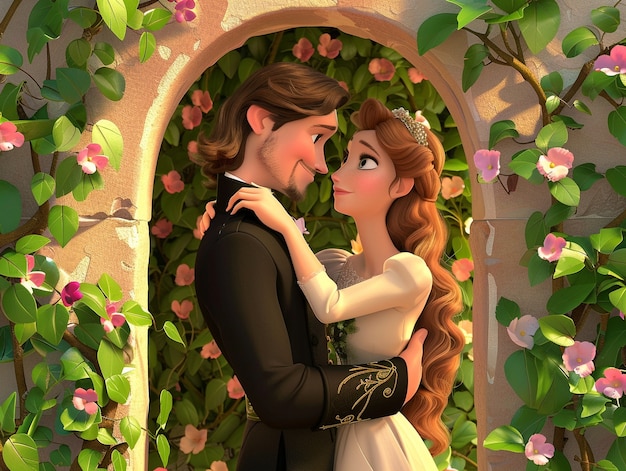 Free photo 3d cartoon princess and prince