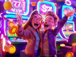 Free photo 3d cartoon rendering of people playing in a casino