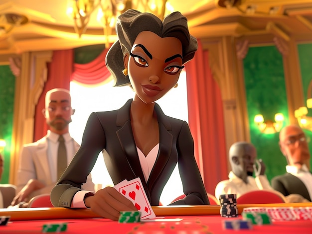 3d cartoon rendering of person playing in a casino