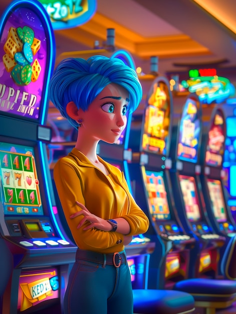 Free photo 3d cartoon rendering of person playing in a casino