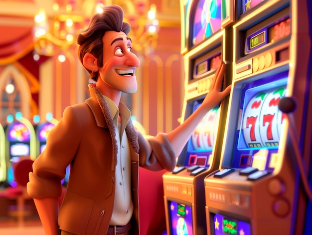 Free photo 3d cartoon rendering of person playing in a casino