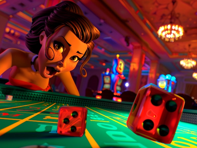 Free photo 3d cartoon rendering of person playing in a casino