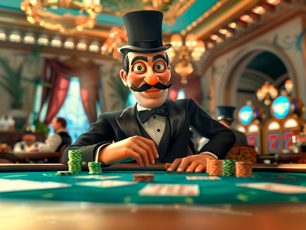 Free photo 3d cartoon rendering of person playing in a casino