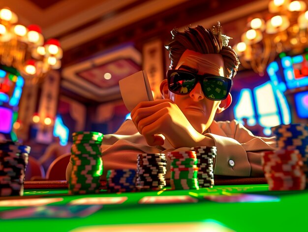 3d cartoon rendering of person playing in a casino