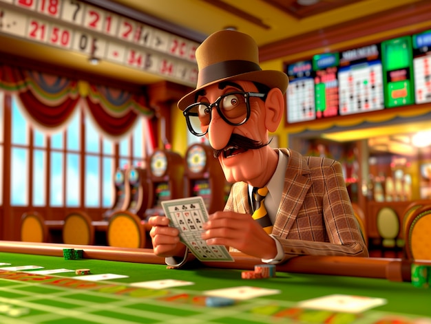 Free photo 3d cartoon rendering of person playing in a casino