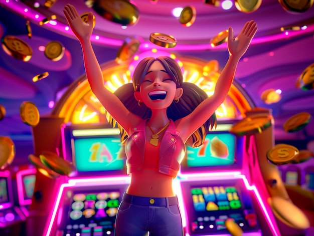 3d cartoon rendering of person playing in a casino