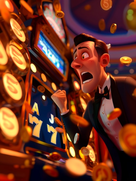 3d cartoon rendering of person playing in a casino