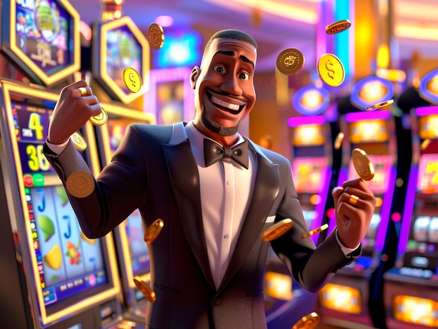 Free photo 3d cartoon rendering of person playing in a casino