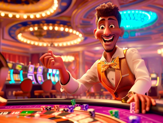 3d cartoon rendering of person playing in a casino