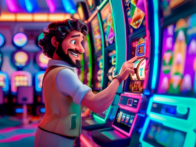 3d cartoon rendering of person playing in a casino