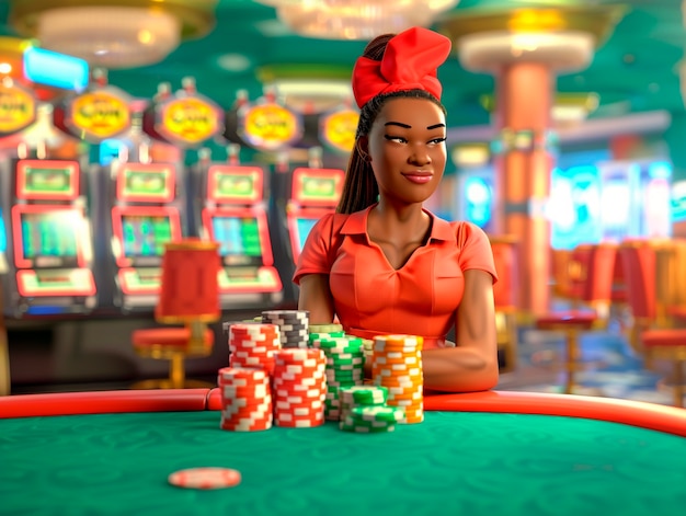 3d cartoon rendering of person playing in a casino