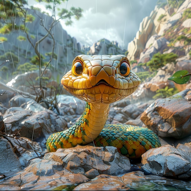 3d cartoon snake in nature