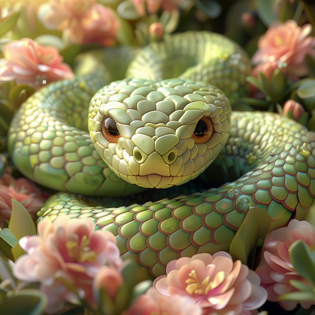 Free photo 3d cartoon snake in nature