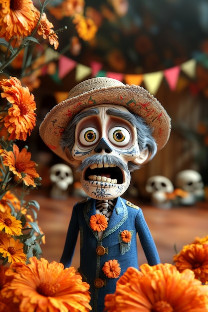 Free Photo 3d cartoon style illustration for dia de muertos celebration