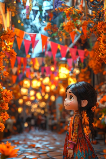 Free photo 3d cartoon style illustration for dia de muertos celebration