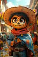 Free photo 3d cartoon style illustration for dia de muertos celebration