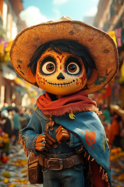 Free Photo 3d cartoon style illustration for dia de muertos celebration