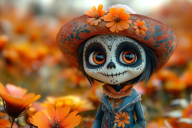 Free photo 3d cartoon style illustration for dia de muertos celebration