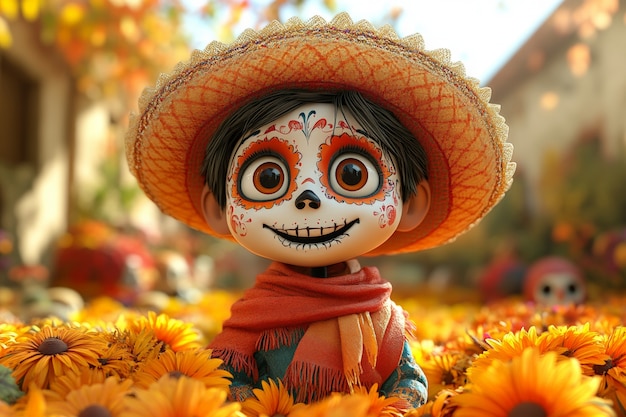 Free Photo 3d cartoon style illustration for dia de muertos celebration