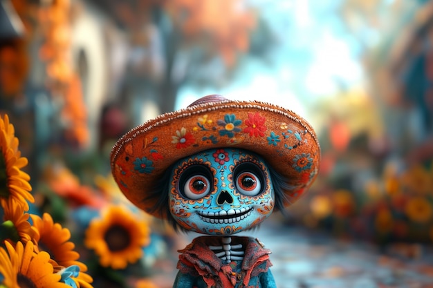 Free Photo 3d cartoon style illustration for dia de muertos celebration