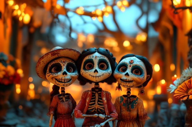 Free photo 3d cartoon style illustration for dia de muertos celebration