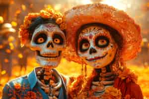 Free photo 3d cartoon style illustration for dia de muertos celebration