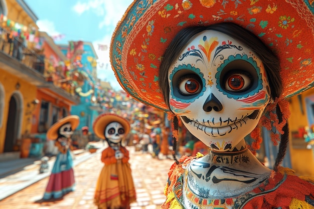 Free photo 3d cartoon style illustration for dia de muertos celebration