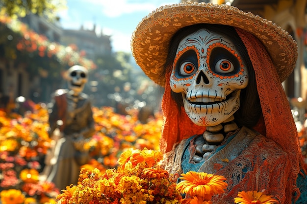 Free photo 3d cartoon style illustration for dia de muertos celebration