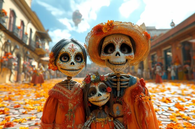 3d cartoon style illustration for dia de muertos celebration