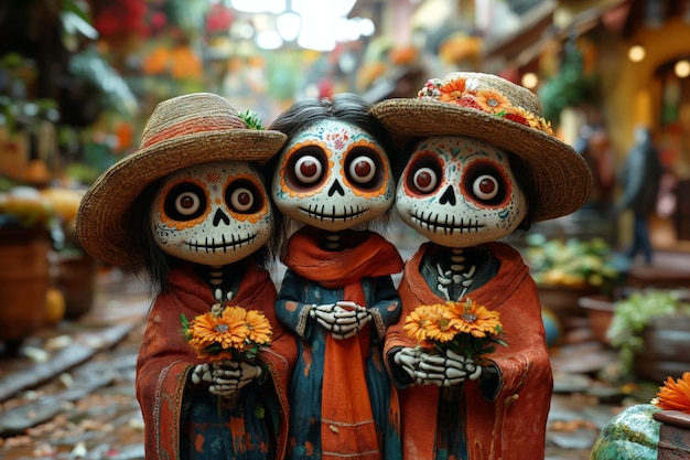 3d cartoon style illustration for dia de muertos celebration